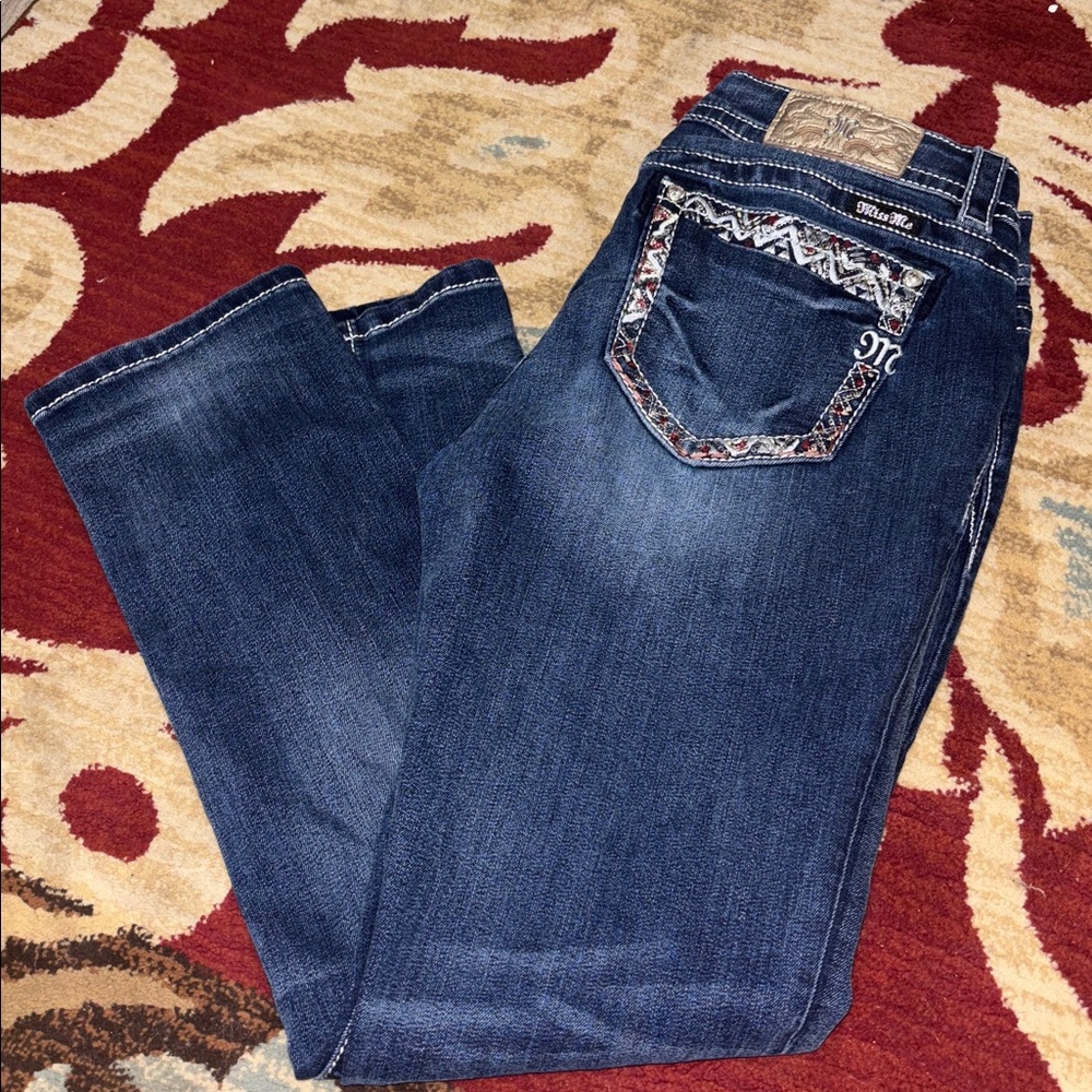 Miss Me Women's Skinny Jeans - Dark Blue with Embroidered Pocket